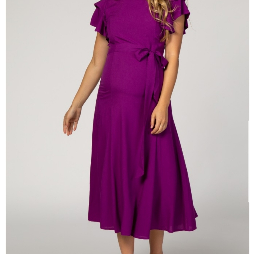 Pinkblush Purple Flutter Wrap Maternity Dress - image 2